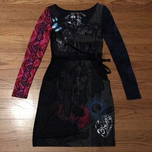 Desigual Long Sleeve Dress w/ Waist Ribbon, Size M